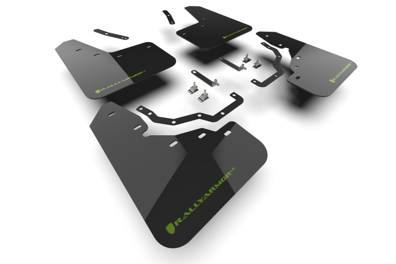 Lexus GX-550 Mud Flap Kit - Front + Rear - Rally Armor - UR Black with Dark Green Logo - Black - `24-`27